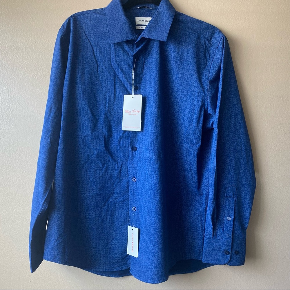 Lucky Brand Slim Fit Long Sleeve Button Up Geometrical Print Shirt Size L NEW